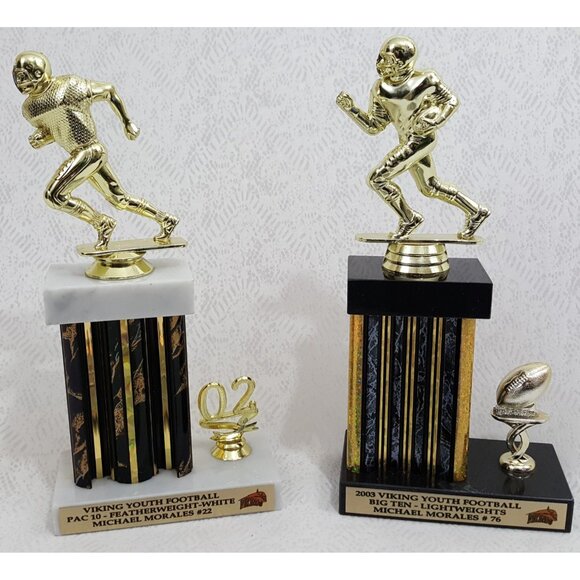 Football Sports Trophy Parts Plaques Lot 3 Male Player Topper Marble Plastic - Picture 2 of 6